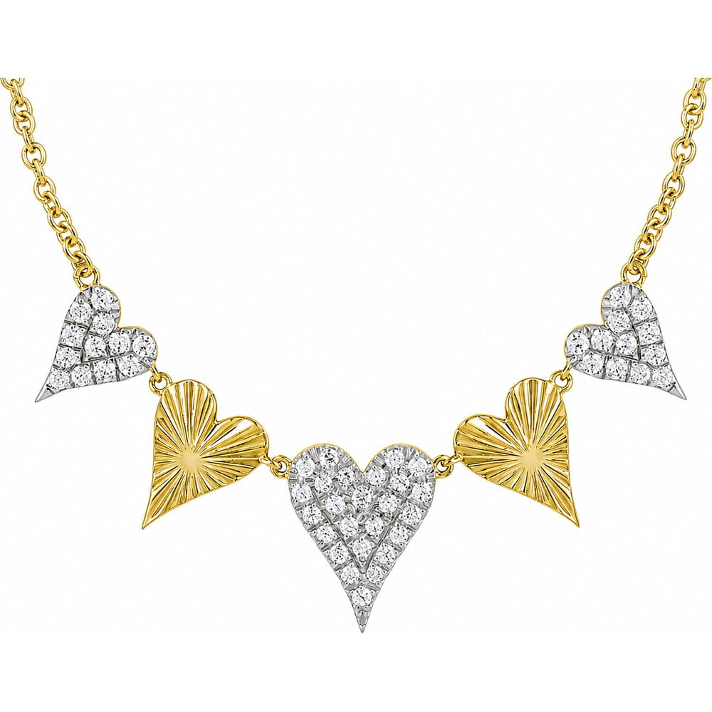 14K Yellow Gold Alternating Diamond Pavé and Fluted Gold Heart Necklace - 0.79 Carat Total Diamond Weight by Auriventus