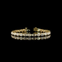 14K Yellow Gold Alternating Emerald Cut and Oval Cut Lab Diamond Tennis Bracelet - Bezel Set East-West Orientation - 8.79 Carat Total Diamond Weight - Covaloro Fine Jewelry