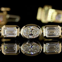 14K Yellow Gold Alternating Emerald Cut and Oval Cut Lab Diamond Tennis Bracelet - Bezel Set East-West Orientation - 8.79 Carat Total Diamond Weight - Covaloro Fine Jewelry