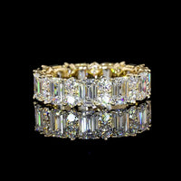 14K Yellow Gold Alternating Emerald Cut & Round Brilliant Diamond Eternity Band - Lab Diamonds, E-F Color, VS Clarity - 4.88 Carat Total Weight - Covaloro Fine Jewelry