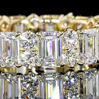 14K Yellow Gold Alternating Emerald Cut & Round Brilliant Diamond Eternity Band - Lab Diamonds, E-F Color, VS Clarity - 4.88 Carat Total Weight - Covaloro Fine Jewelry