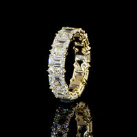 14K Yellow Gold Alternating Emerald Cut & Round Brilliant Diamond Eternity Band - Lab Diamonds, E-F Color, VS Clarity - 4.88 Carat Total Weight - Covaloro Fine Jewelry