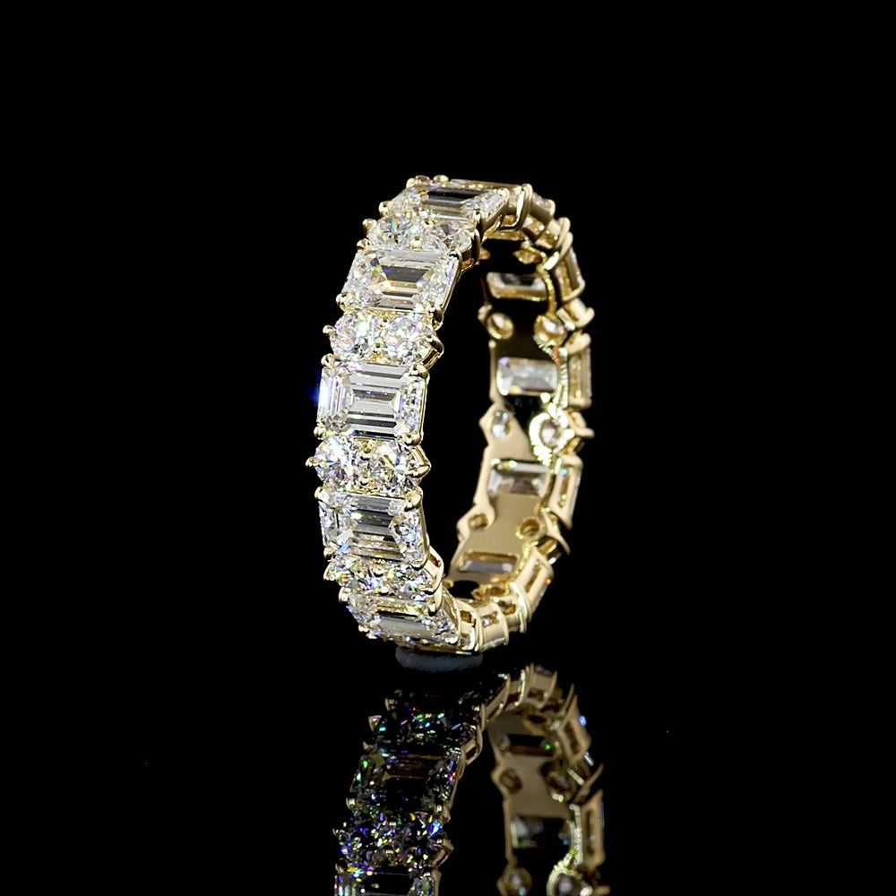 14K Yellow Gold Alternating Emerald Cut & Round Brilliant Diamond Eternity Band - Lab Diamonds, E-F Color, VS Clarity - 4.88 Carat Total Weight - Covaloro Fine Jewelry