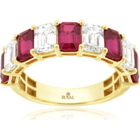 14K Yellow Gold Alternating Emerald Cut Lab Grown Diamond and Ruby Band - 2 Carat Diamond and 3 Carat Ruby Total Weight - Royal Jewelry