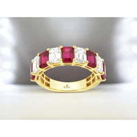 14K Yellow Gold Alternating Emerald Cut Lab Grown Diamond and Ruby Band - 2 Carat Diamond and 3 Carat Ruby Total Weight - Royal Jewelry