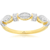 14K Yellow Gold Alternating Marquise Diamond Cluster Wedding Band with Pavé Setting and Milgrain Edging - 0.20 Carat Total Diamond Weight - Royal Jewelry