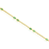 14K Yellow Gold Alternating Marquise Emerald and Round Diamond Station Bracelet - 1.00 Carat Total Emerald Weight - 0.45 Carat Total Diamond Weight - Royal Jewelry