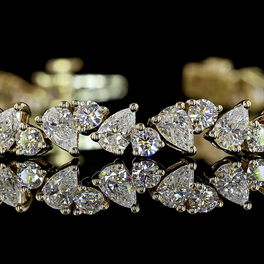 14K Yellow Gold Alternating Pear and Round Lab Diamond Tennis Bracelet with Inclined Prong Setting - 5.80 Carats Total Diamond Weight - Covaloro Fine Jewelry