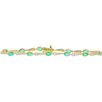 14K Yellow Gold Alternating Pear Emerald and Diamond Bar Bracelet - 2.00 Carat Emerald Weight and 1.15 Carat Diamond Weight