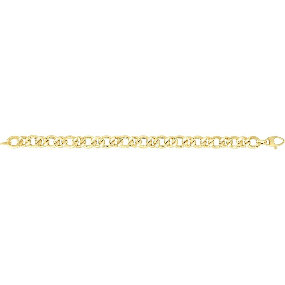 14K Yellow Gold Alternating Polished and Diamond Cut Heritage Link Bracelet - 7.25" by Orozza Fine Jewelry