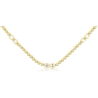 14K Yellow Gold Alternating Round and Baguette Diamond Tennis Necklace - 3.10 Carat Total Diamond Weight - Royal Jewelry