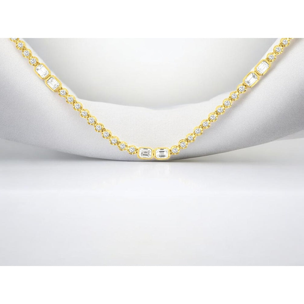 14K Yellow Gold Alternating Round and Baguette Diamond Tennis Necklace - 3.10 Carat Total Diamond Weight - Royal Jewelry