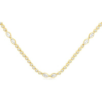 14K Yellow Gold Alternating Round and Bezel-Set Marquise Diamond Station Necklace - 3.10 Carat Total Diamond Weight - Royal Jewelry