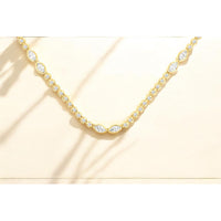 14K Yellow Gold Alternating Round and Bezel-Set Marquise Diamond Station Necklace - 3.10 Carat Total Diamond Weight - Royal Jewelry