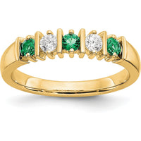14K Yellow Gold Alternating Round Diamond and Emerald Band - 0.20 Carat Total Gemstone Weight by 0
