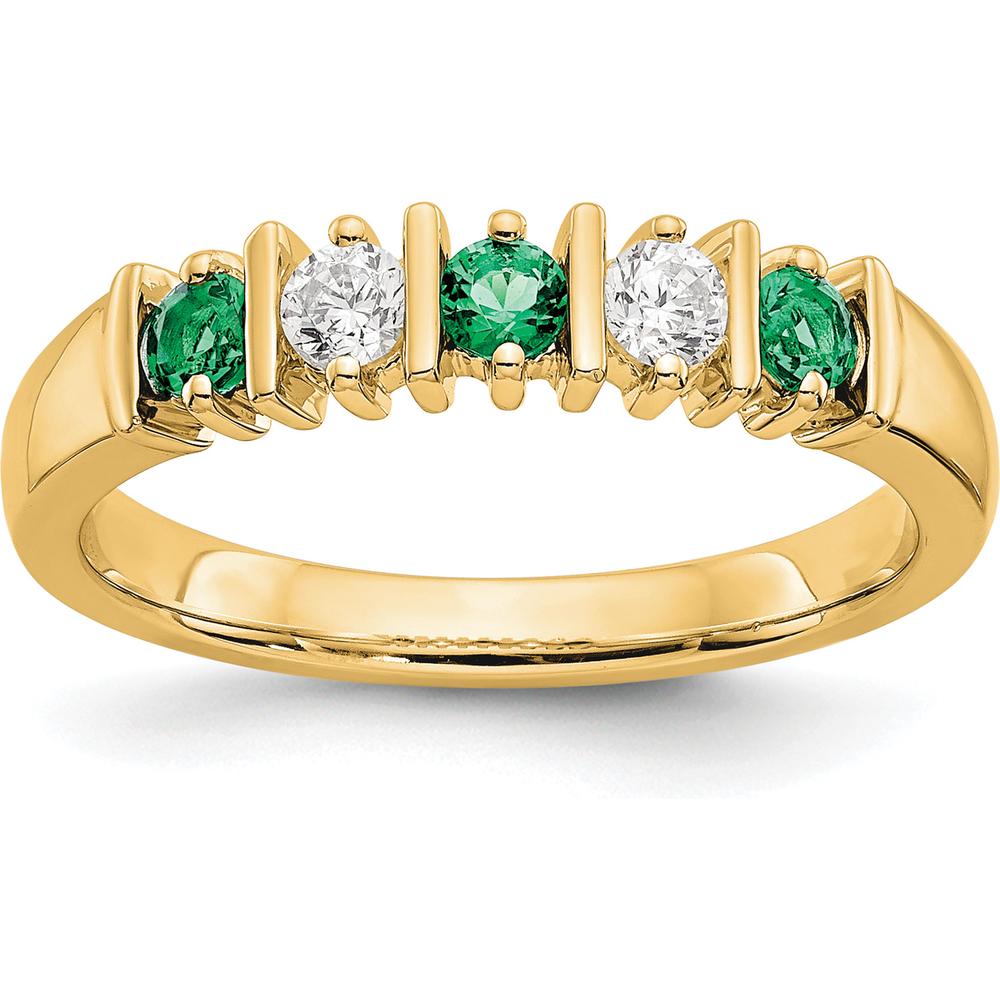 14K Yellow Gold Alternating Round Diamond and Emerald Band - 0.20 Carat Total Gemstone Weight by 0