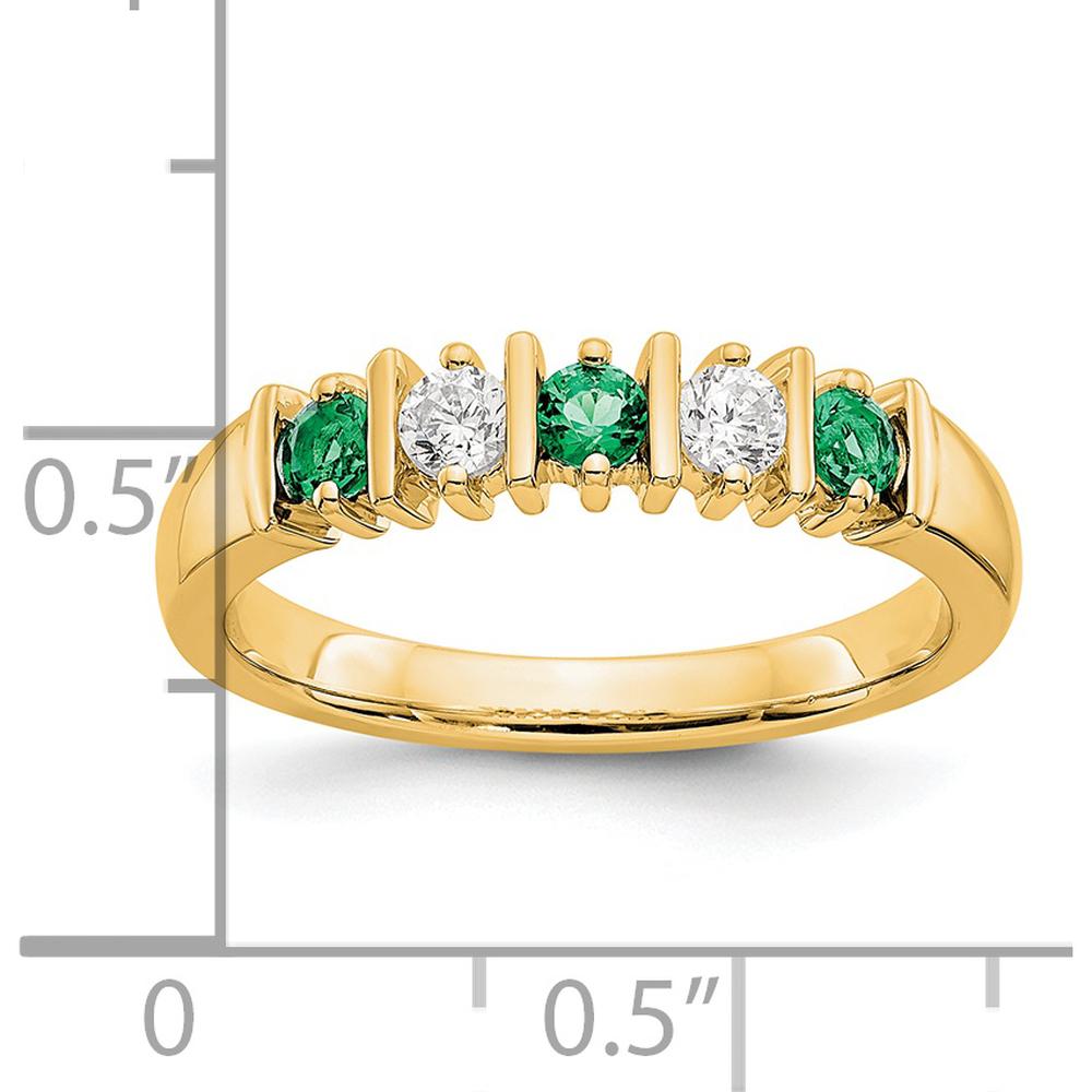 14K Yellow Gold Alternating Round Diamond and Emerald Band - 0.20 Carat Total Gemstone Weight by 0