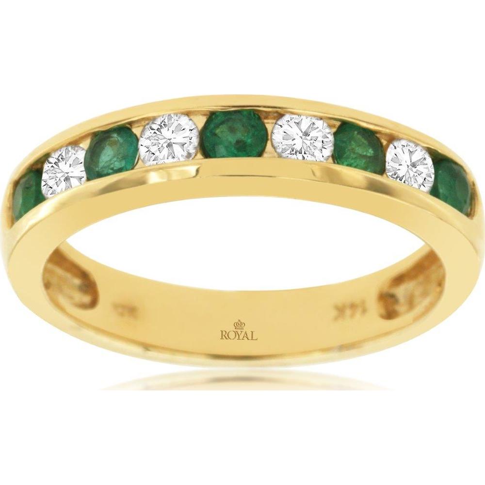 14K Yellow Gold Alternating Round Emerald and Diamond Band - 0.45 Carat Total Emerald Weight & 0.34 Carat Total Diamond Weight - Royal Jewelry