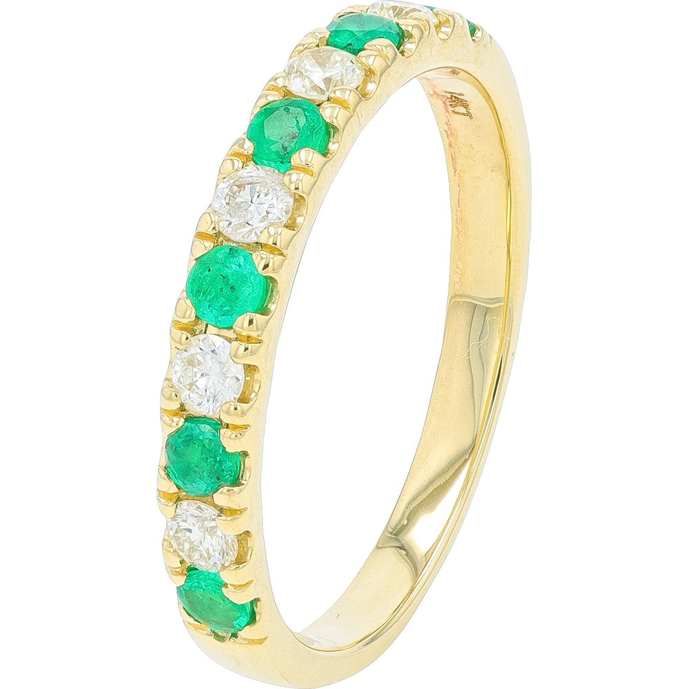 14K Yellow Gold Alternating Round Emerald and Diamond Band - 0.50 Carat Total Emerald Weight and 0.25 Carat Total Diamond Weight