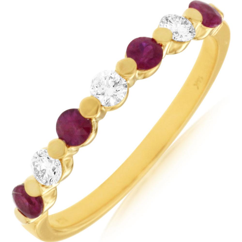 14K Yellow Gold Alternating Round Ruby and Diamond Band - 0.33 Carat Ruby & 0.22 Carat Diamond Total Weight - Royal Jewelry