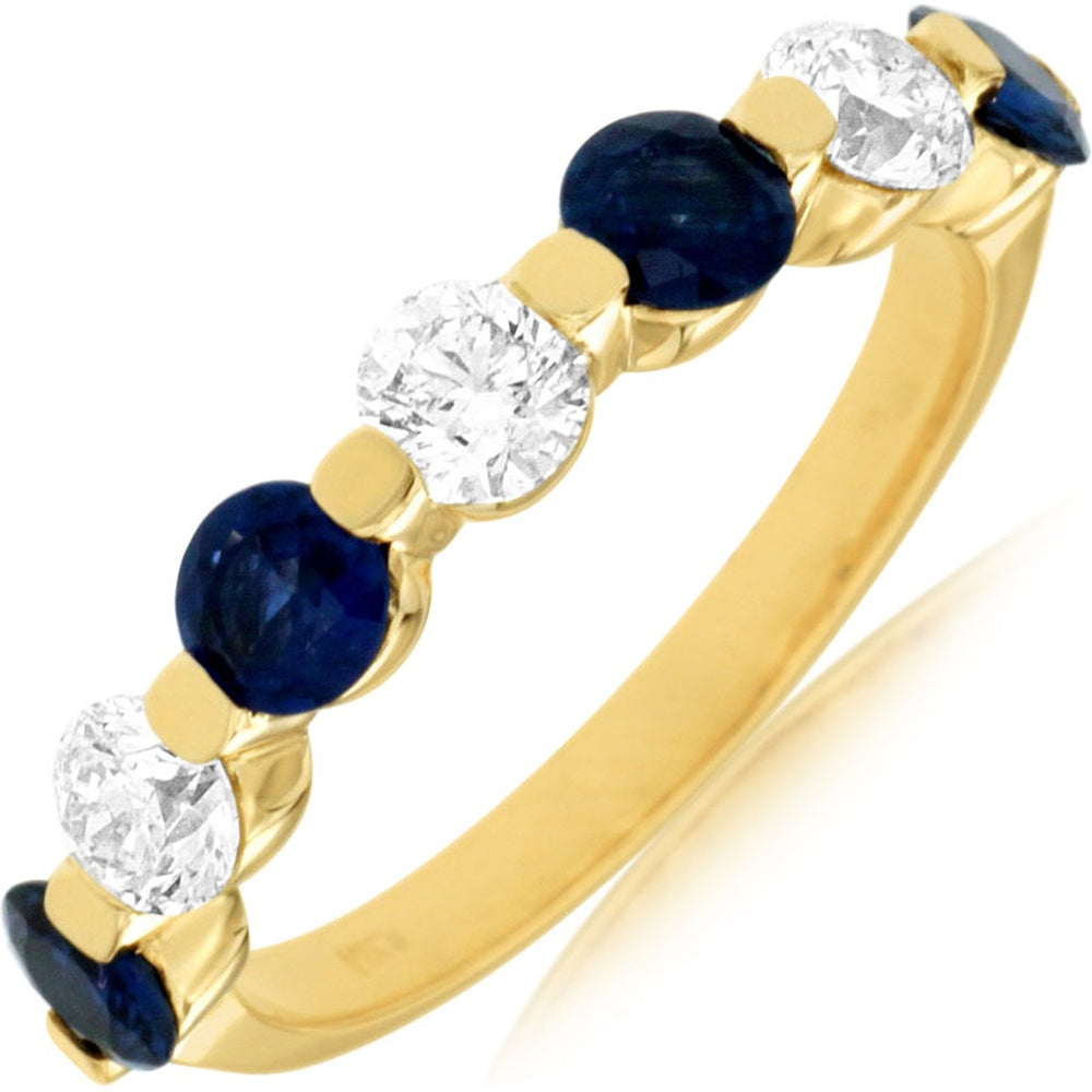 14K Yellow Gold Alternating Round Sapphire and Diamond Band - 1.15 Carat Sapphire and 0.60 Carat Diamond Total Weight - Royal Jewelry
