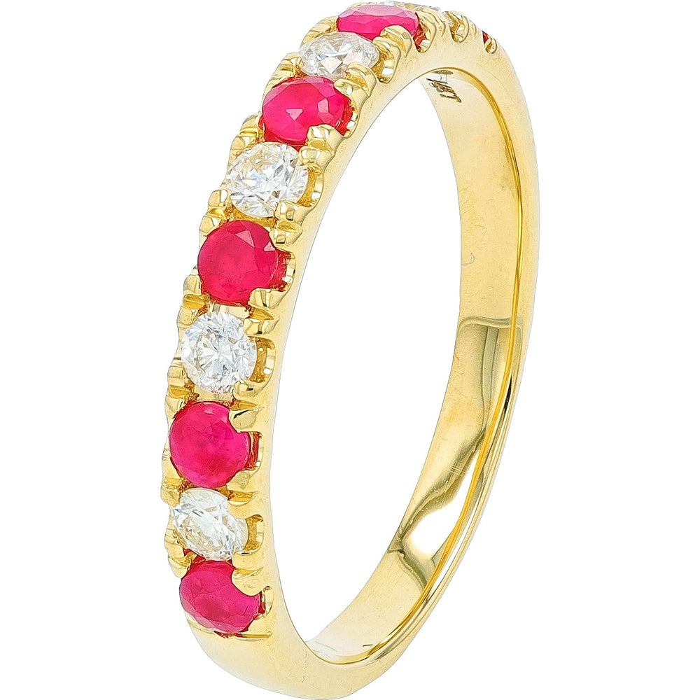 14K Yellow Gold Alternating Ruby and Diamond Band - 0.50 Carat Total Ruby Weight and 0.25 Carat Total Diamond Weight