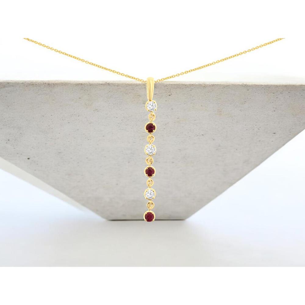 14K Yellow Gold Alternating Ruby & Diamond Drop Pendant with 0.25 Carat Diamond and 0.35 Carat Ruby in Bezel Settings - Royal Jewelry