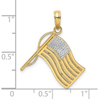 14K Yellow Gold American Flag Pendant with Rhodium Accents - 17.45mm Length by Oro Pregiato