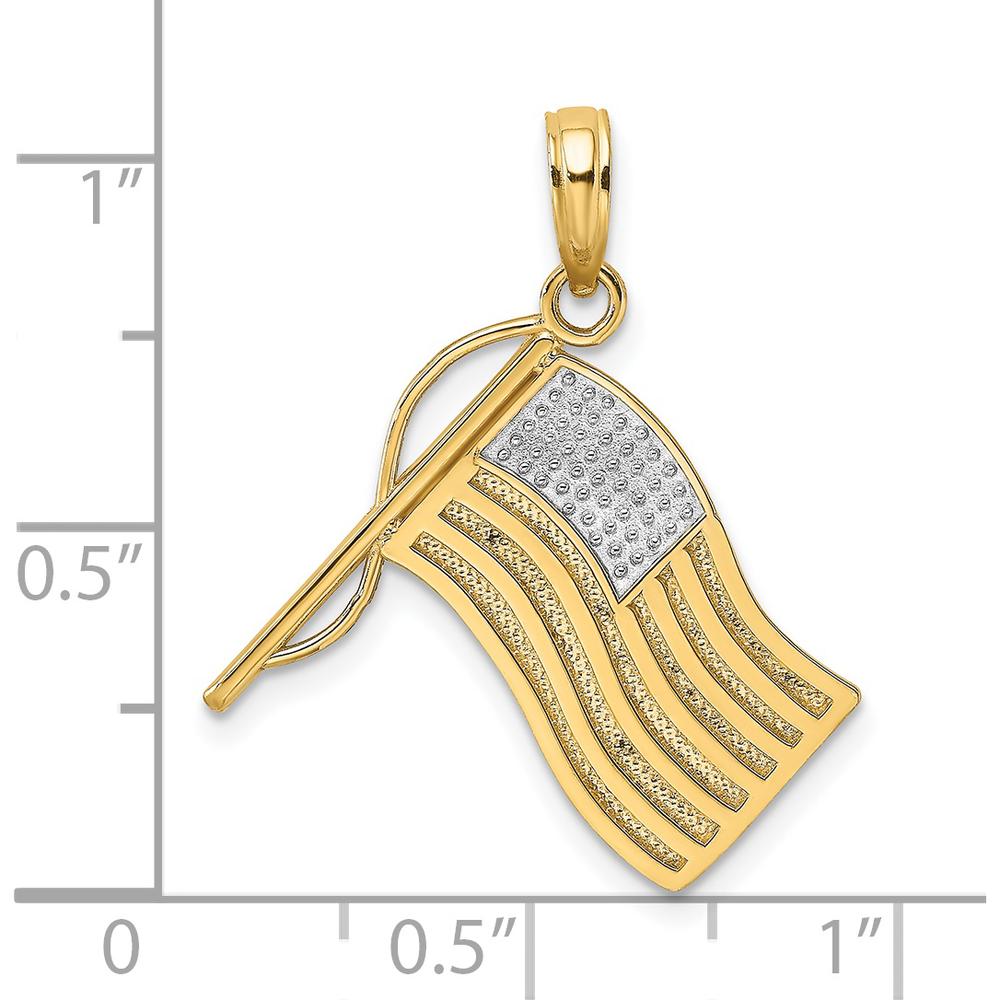 14K Yellow Gold American Flag Pendant with Rhodium Accents - 17.45mm Length by Oro Pregiato