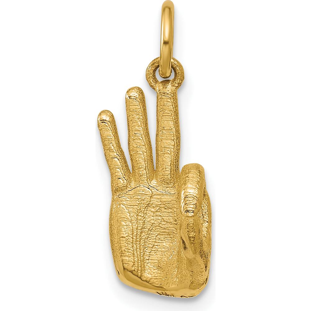14K Yellow Gold American Sign Language Alphabet Fingerspelling Sign F Pendant - 21mm Length by Oro Pregiato