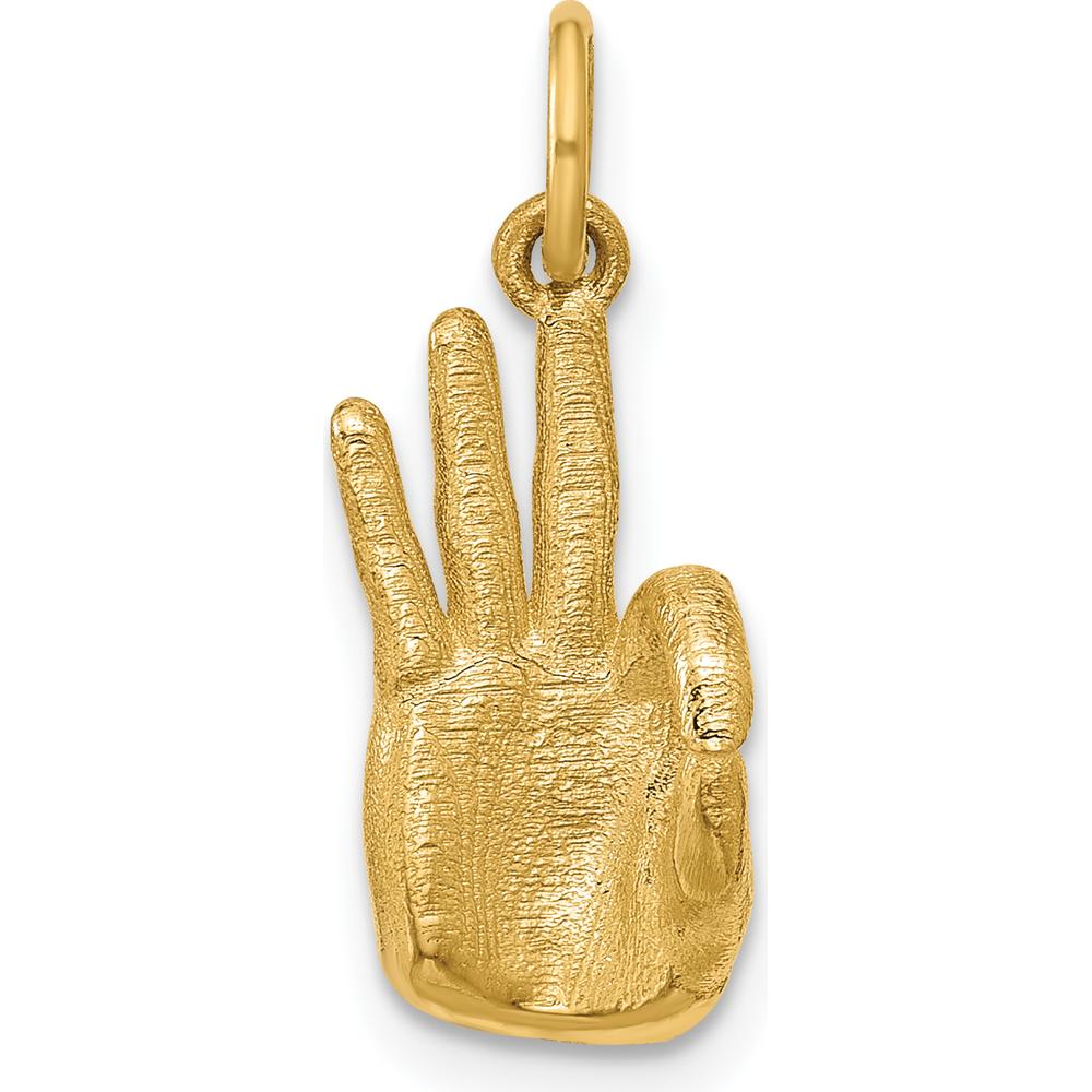 14K Yellow Gold American Sign Language Alphabet Fingerspelling Sign F Pendant - 21mm Length by Oro Pregiato