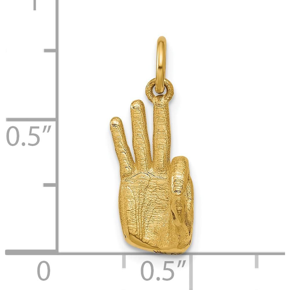 14K Yellow Gold American Sign Language Alphabet Fingerspelling Sign F Pendant - 21mm Length by Oro Pregiato