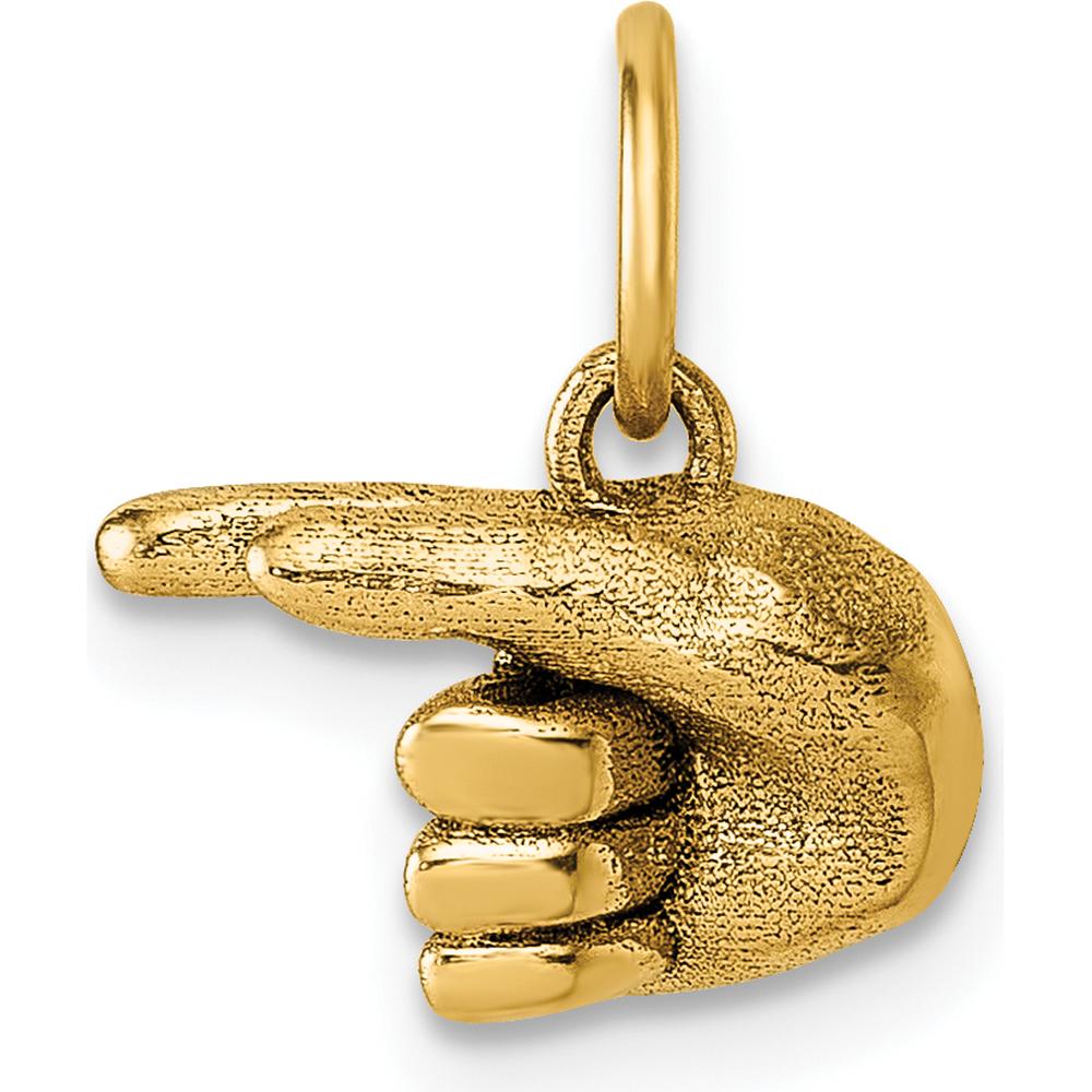 14K Yellow Gold American Sign Language Fingerspelling G Hand Pendant - Polished 3D Design by Oro Pregiato