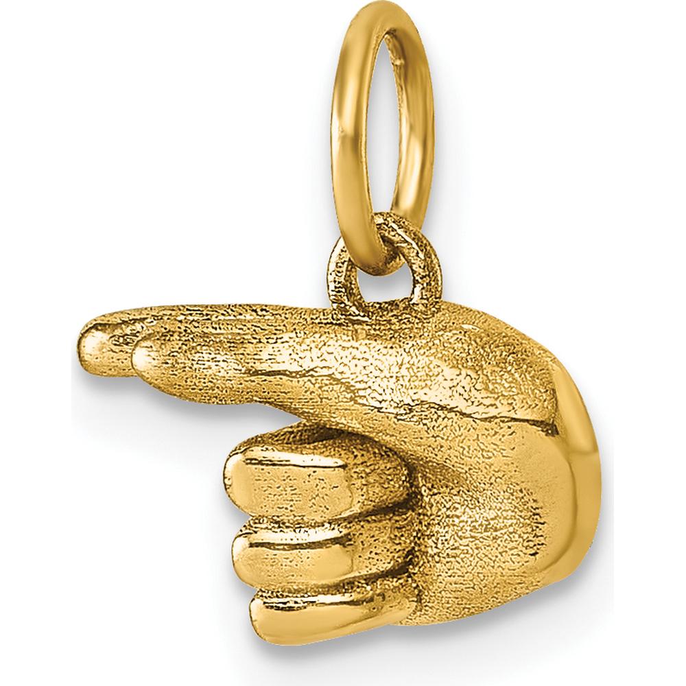 14K Yellow Gold American Sign Language Fingerspelling G Hand Pendant - Polished 3D Design by Oro Pregiato