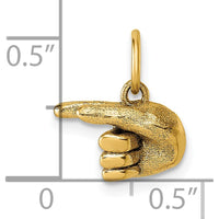 14K Yellow Gold American Sign Language Fingerspelling G Hand Pendant - Polished 3D Design by Oro Pregiato