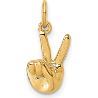 14K Yellow Gold American Sign Language Fingerspelling Sign V Pendant - Polished 3D Design by Oro Pregiato