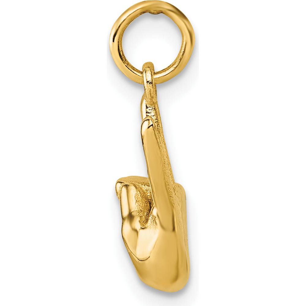 14K Yellow Gold American Sign Language Fingerspelling Sign V Pendant - Polished 3D Design by Oro Pregiato