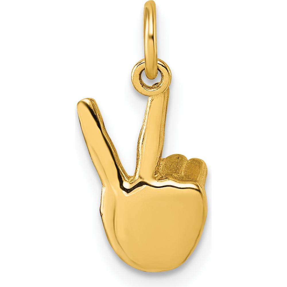 14K Yellow Gold American Sign Language Fingerspelling Sign V Pendant - Polished 3D Design by Oro Pregiato