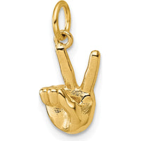 14K Yellow Gold American Sign Language Fingerspelling Sign V Pendant - Polished 3D Design by Oro Pregiato