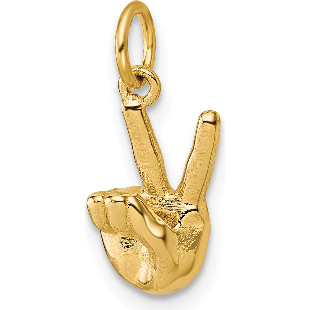 14K Yellow Gold American Sign Language Fingerspelling Sign V Pendant - Polished 3D Design by Oro Pregiato