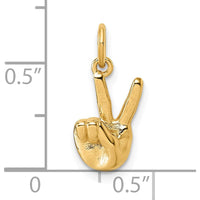 14K Yellow Gold American Sign Language Fingerspelling Sign V Pendant - Polished 3D Design by Oro Pregiato