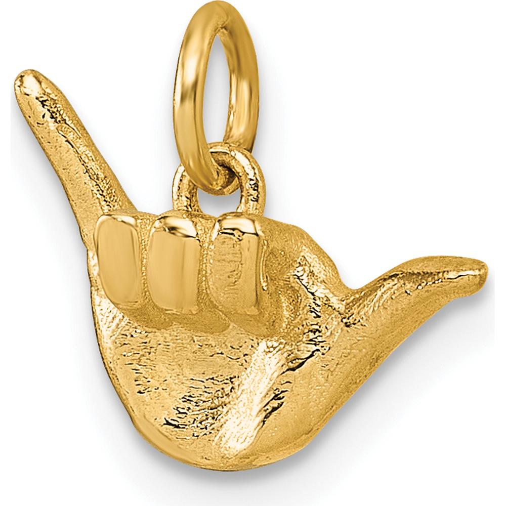 14K Yellow Gold American Sign Language Fingerspelling "Y" Pendant - Polished 3D Design by Oro Pregiato
