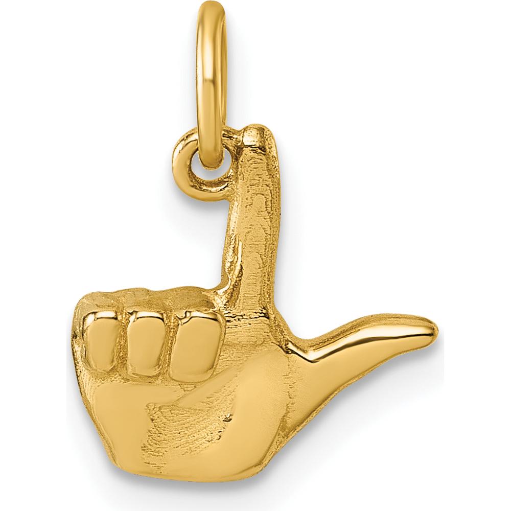 14K Yellow Gold American Sign Language "L" Fingerspelling Pendant by Oro Pregiato