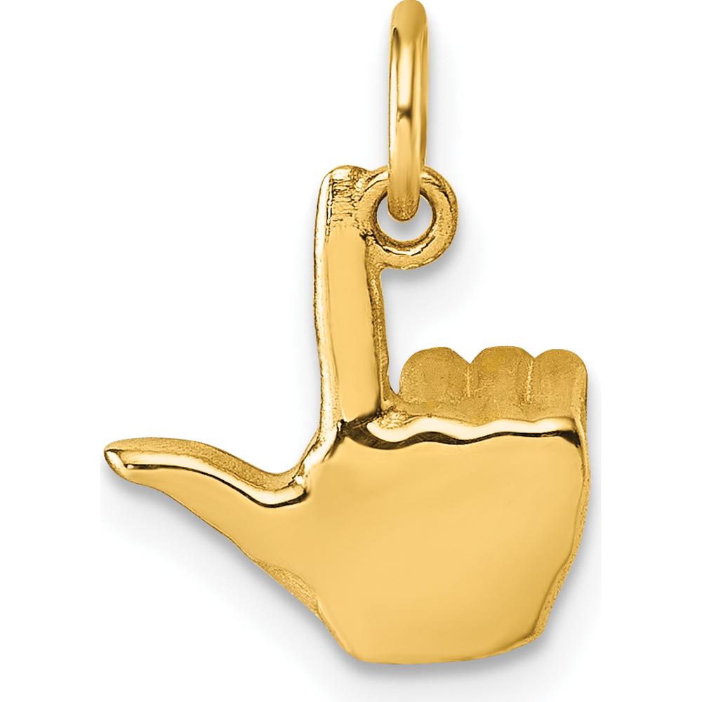14K Yellow Gold American Sign Language "L" Fingerspelling Pendant by Oro Pregiato