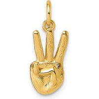 14K Yellow Gold American Sign Language "W" Fingerspelling 3D Pendant - Polished Finish by Oro Pregiato