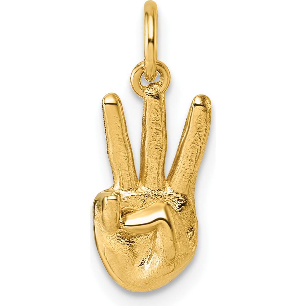 14K Yellow Gold American Sign Language "W" Fingerspelling 3D Pendant - Polished Finish by Oro Pregiato