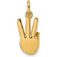 14K Yellow Gold American Sign Language "W" Fingerspelling 3D Pendant - Polished Finish by Oro Pregiato
