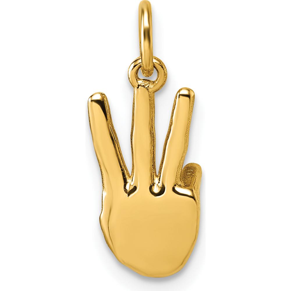 14K Yellow Gold American Sign Language "W" Fingerspelling 3D Pendant - Polished Finish by Oro Pregiato