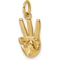 14K Yellow Gold American Sign Language "W" Fingerspelling 3D Pendant - Polished Finish by Oro Pregiato