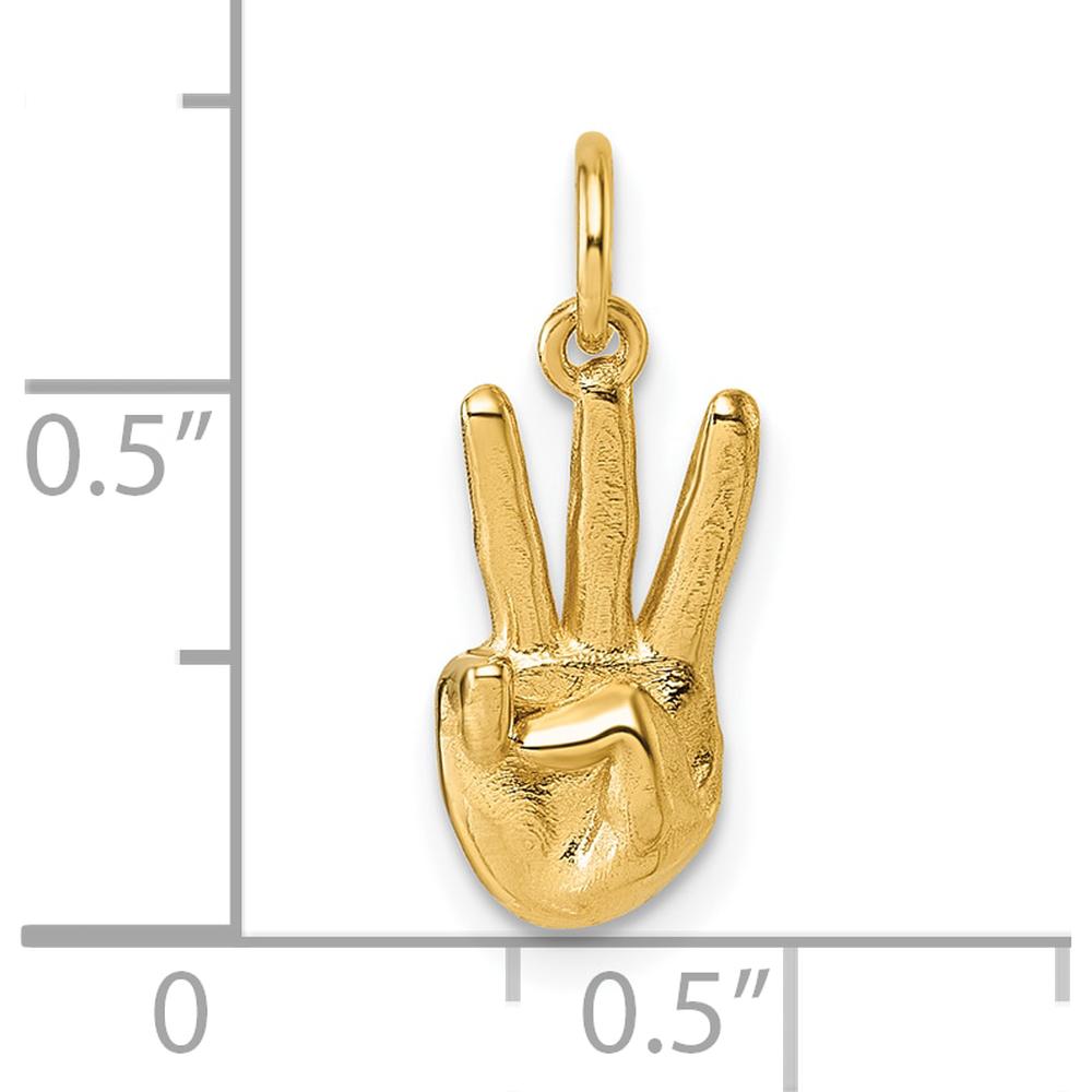 14K Yellow Gold American Sign Language "W" Fingerspelling 3D Pendant - Polished Finish by Oro Pregiato
